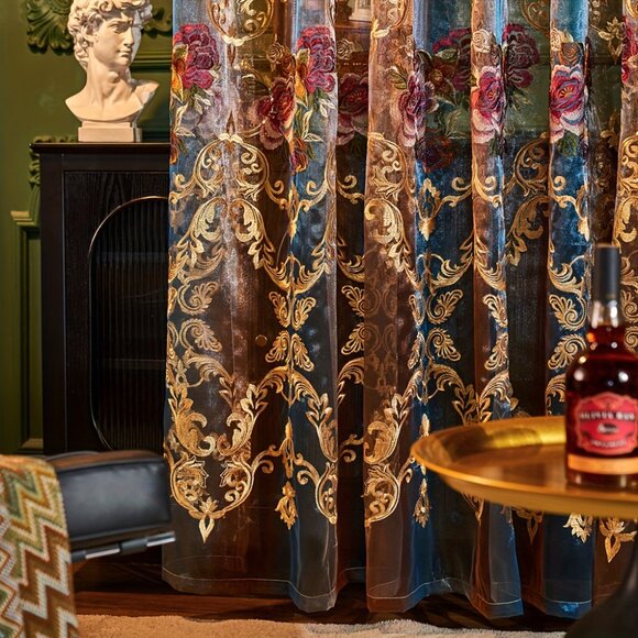 2PCS Vintage American Lace Embroidered Sheer Curtains with Transparent Fabric - Picture 5 of 10